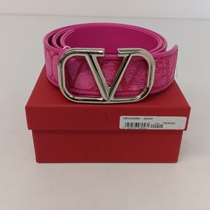 Valentino Garavani Women's VLogo Reversible Pink Velvet & Leather Belt - 80/32